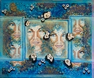 Composition bleue avec visages. 